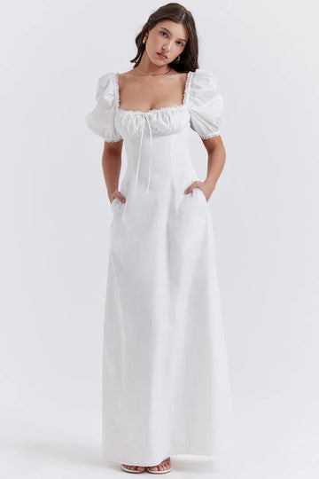 Vestido Largo Blanco de Algodón - Luna Belle