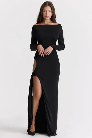 Vestido Largo Negro con Recortes - Luiza