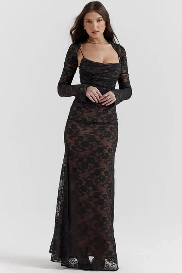 Vestido Largo Negro de Encaje Moldeador