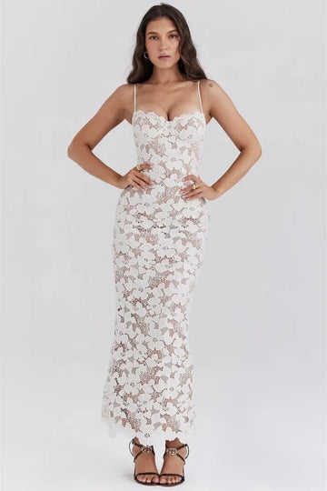 Vestido de Encaje Blanco Ajustado para Boda Civil – Sophia