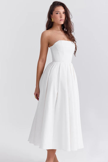 Vestido femenino midi sin tirantes - modelo Audrey