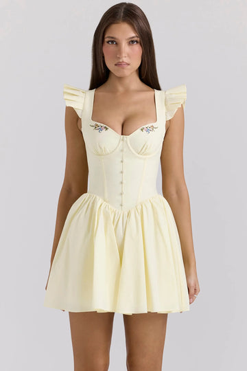 Vestido Corto con Corset y Bordado Floral – Modelo Siena