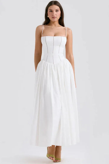 Vestido Midi Blanco con Corset para Boda Civil – Modelo Katherine