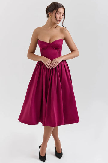 Vestido Midi Elegante Color Vino – Modelo Felicie
