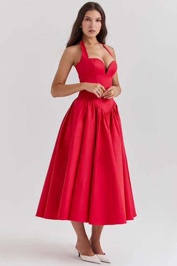 Vestido midi rojo Passione - modelo Elloa