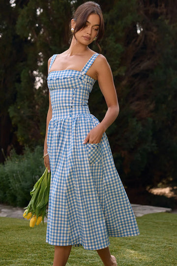 Vestido Midi Cuadros Moldeador - Modelo Lauren