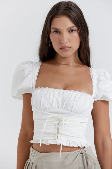 Corset Blanco de Algodón con Mangas Elegantes – Modelo Liriane