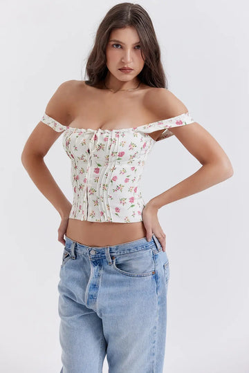 Corset Floral Sencillo con Amarre Frontal – Modelo Aurélie