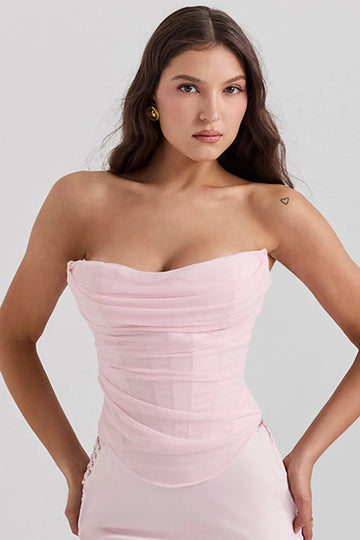Corset Rosa Elegante Strapless – Modelo Aryana