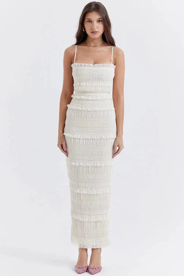 Vestido blanco largo elegante para boda civil – Luna