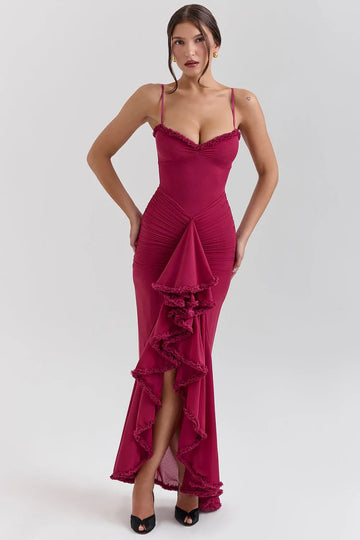 Vestido Largo Elegante con Volante para Fiesta – Modelo Gabriela