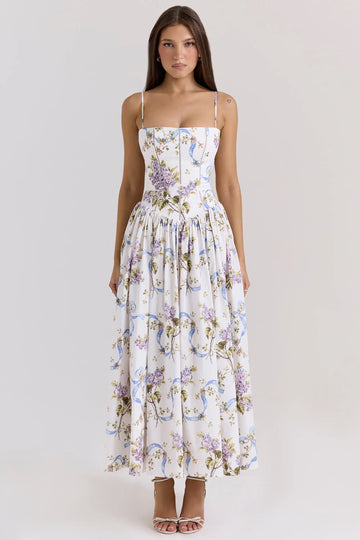 Vestido Midi con Corset y Estampado Floral – Modelo Izzie