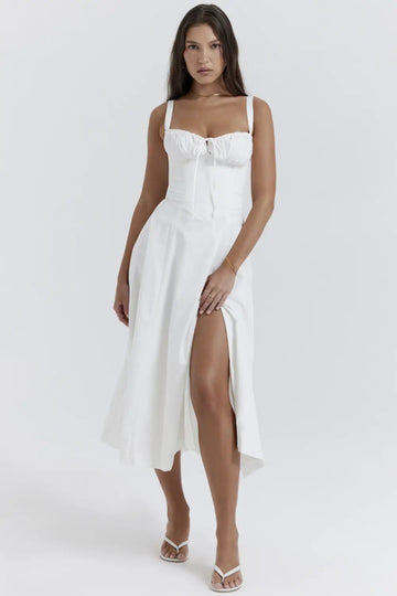 Vestido Midi Sencillo para Boda Civil Blanco – Modelo Attracione