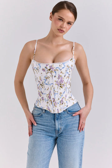 Corset Corto Floral con Varillas y Tirantes Finos – Modelo Selene