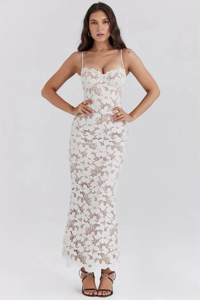 Vestido de Encaje Blanco Ajustado para Boda Civil – Sophia
