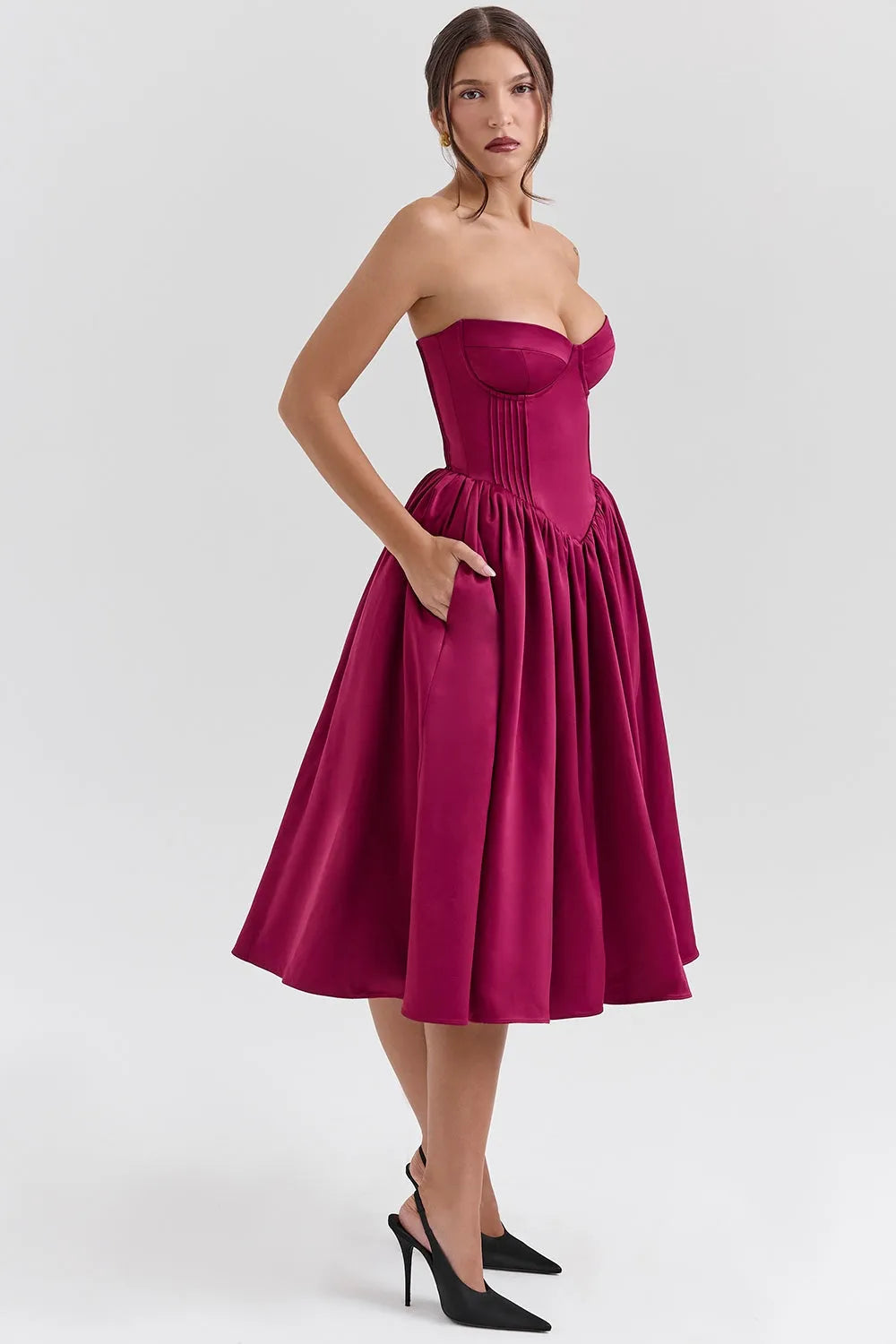 Vestido Midi Elegante Color Vino – Modelo Felicie