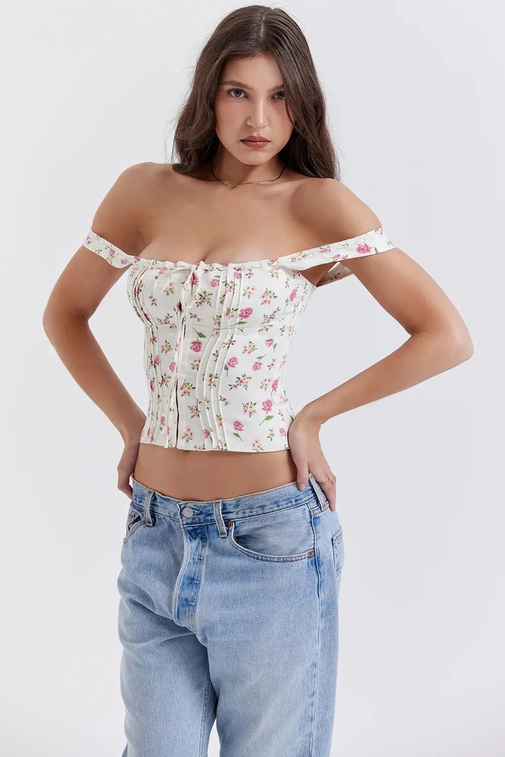 Corset Floral Sencillo con Amarre Frontal – Modelo Aurélie