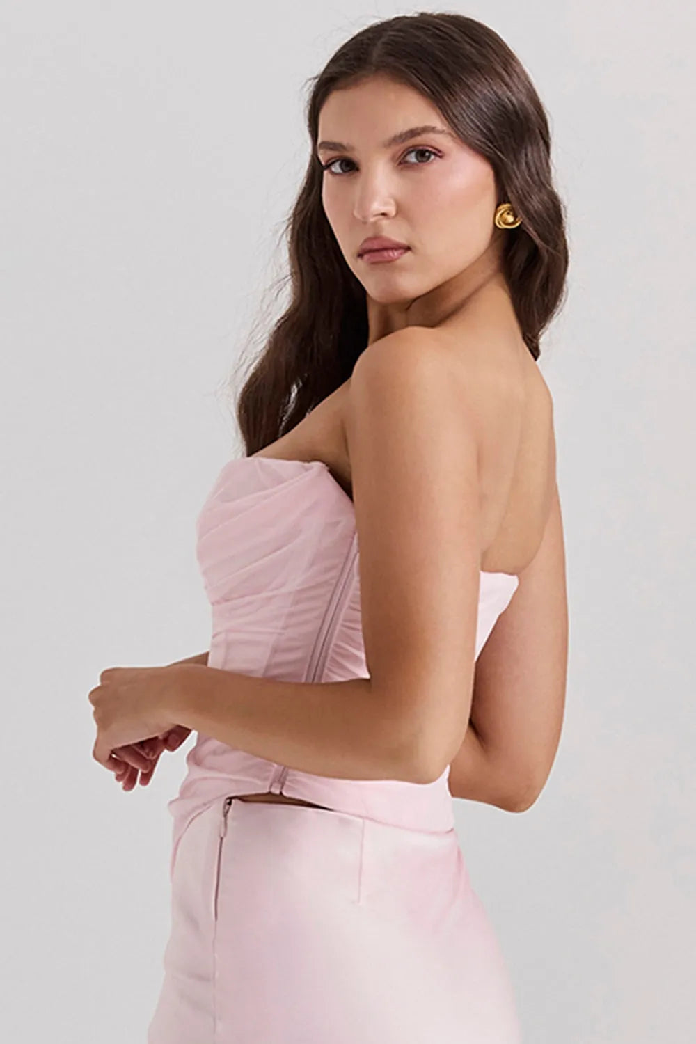 Corset Rosa Elegante Strapless – Modelo Aryana