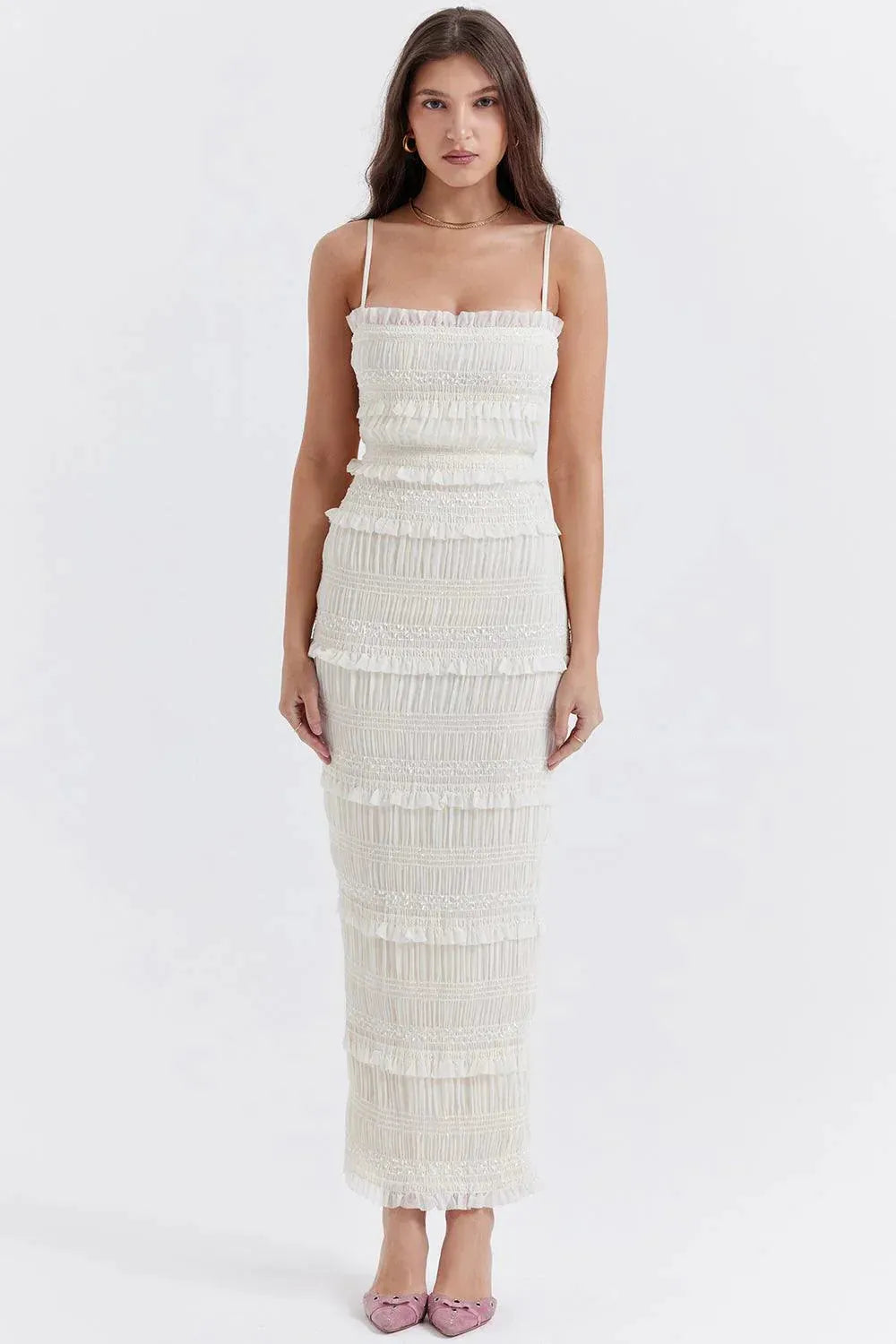Vestido blanco largo elegante para boda civil  – Luna