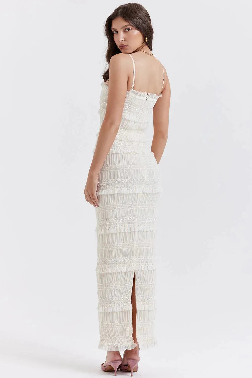 Vestido blanco largo elegante para boda civil  – Luna